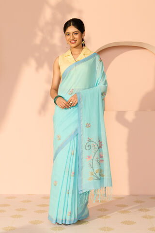Blue Bengal Pure Cotton Kantha Embroidered Saree thumbnail image number null