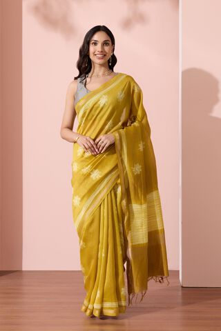 Light Yellow Pure Silk Cotton Shibori Saree thumbnail image number null