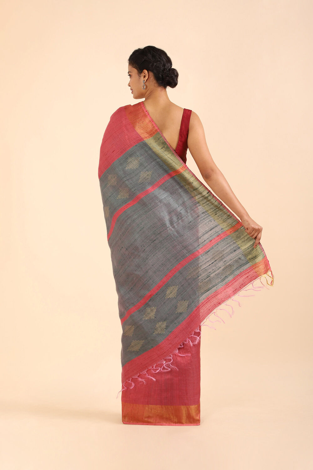 Dark Red Pure Khadi Silk Bhagalpur Saree image number null