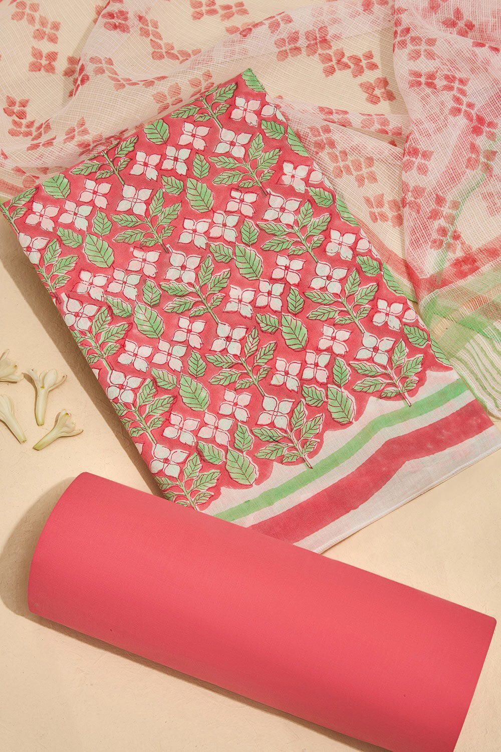 Pink Pure Cotton Printed Sanganeri Unstitched Suit Set image number null