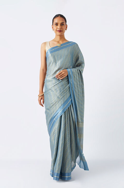 Grey Pure Georgette Woven Saree