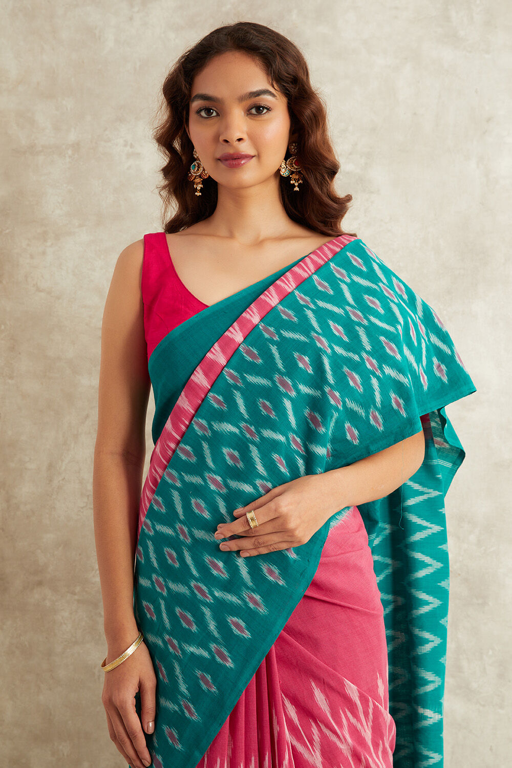 Pink Ikat Pure Cotton Pochampalli Saree image number null