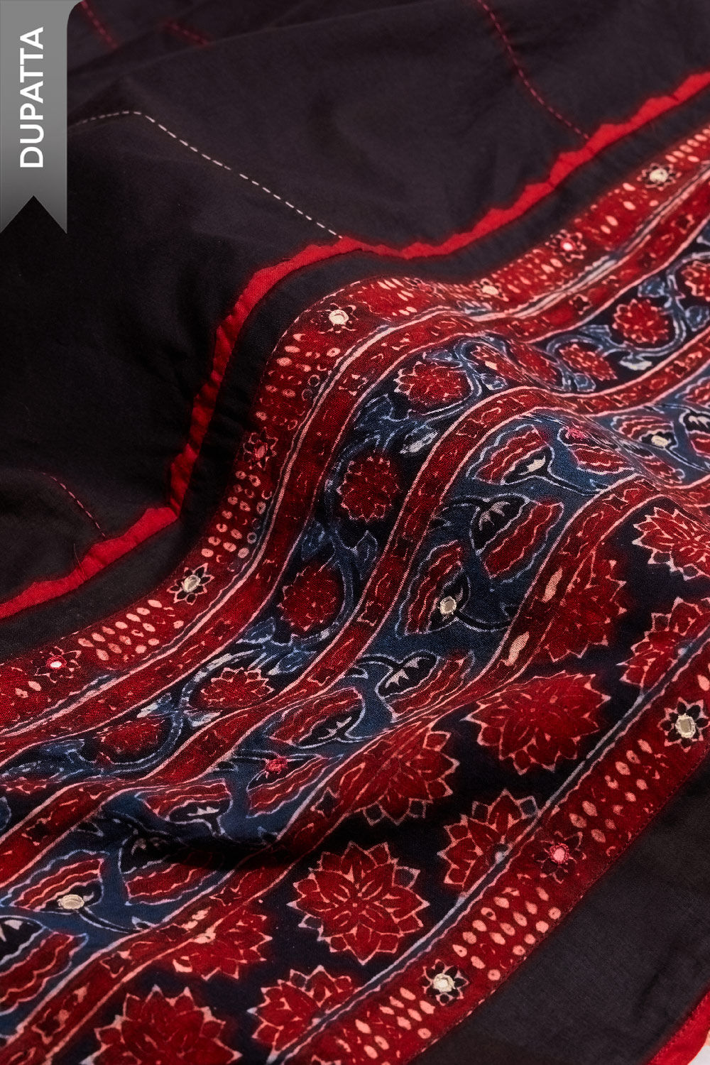 Red Pure Cotton Ajrakh Unstitched Suit Set image number null