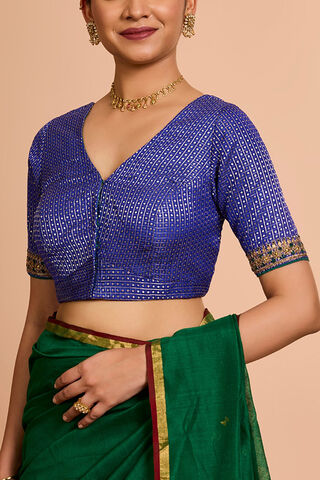 Blue Pure Silk Viscose Embroidered Blouse thumbnail image number null