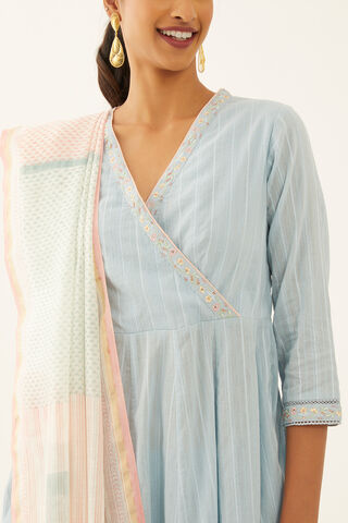 Light Blue Cotton Block Printed Kurta Set thumbnail image number null