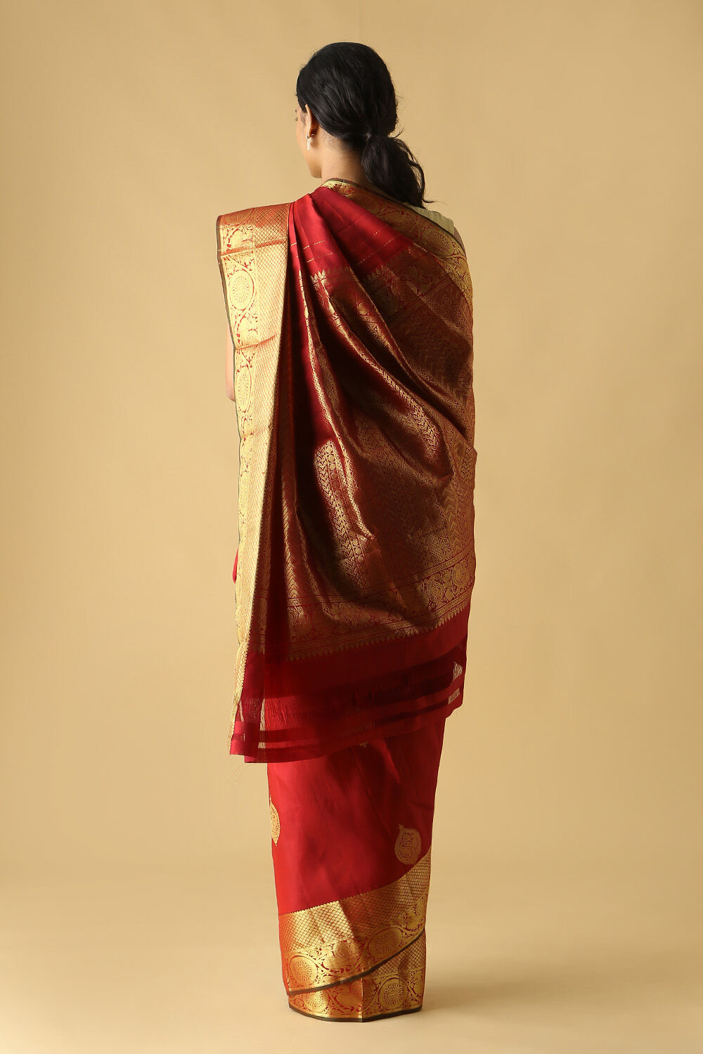 Dark Red Pure Silk Kanjivaram Saree image number null