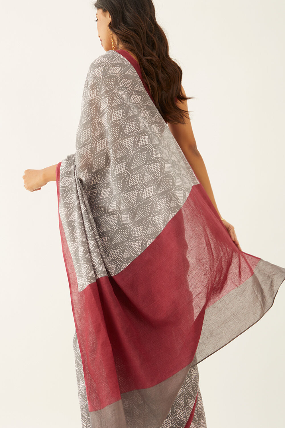 Grey Pure Cotton Mulmul Printed Saree image number null
