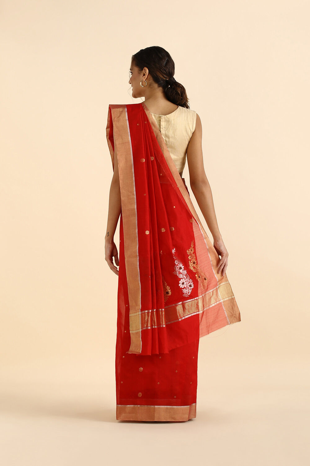Red Pure Silk Cotton Chanderi Saree image number null