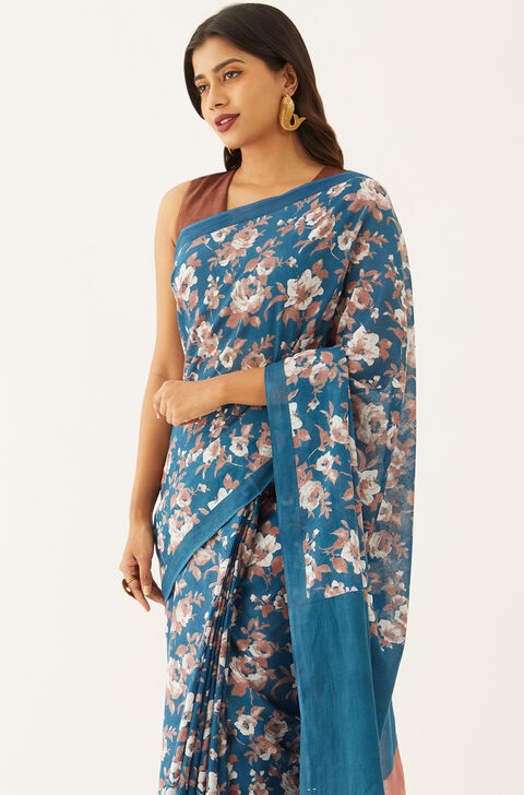 Multicoloured Pure Cotton Mulmul Printed Saree