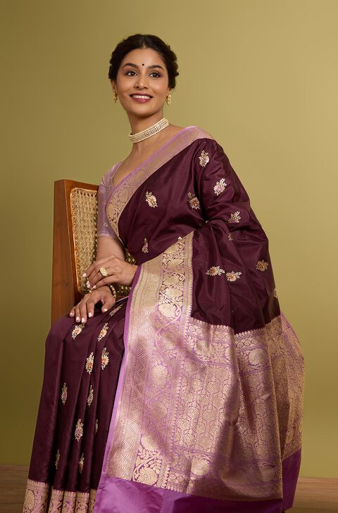 Brown Pure Silk Kadwa Banarasi Saree
