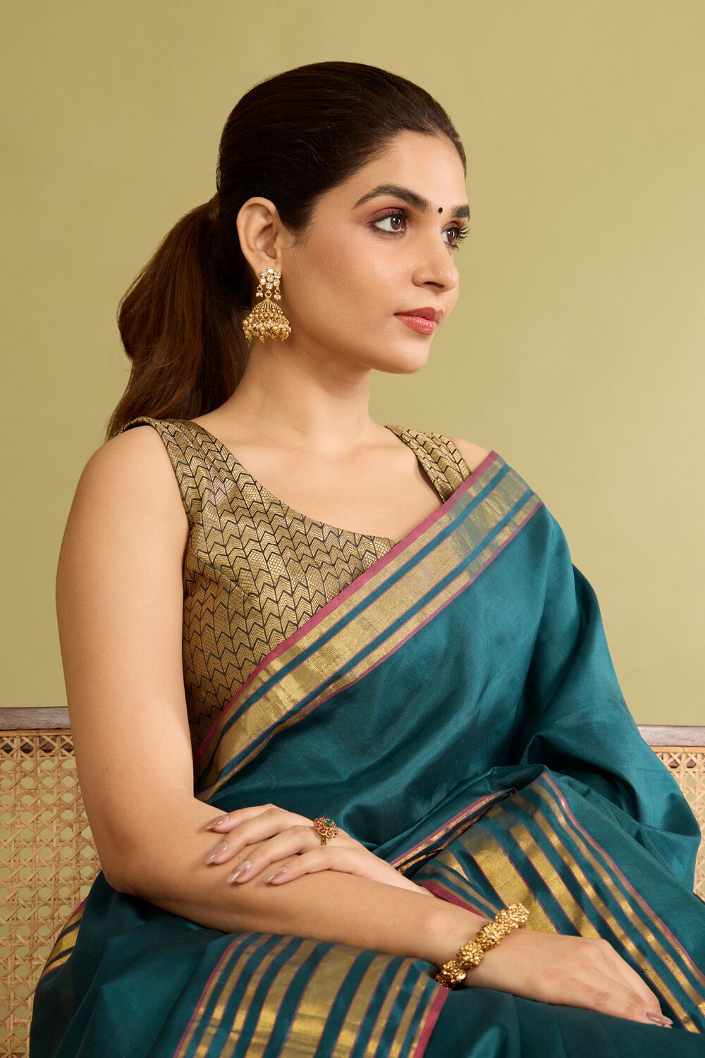 Gold Viscose Brocade Blouse image number null