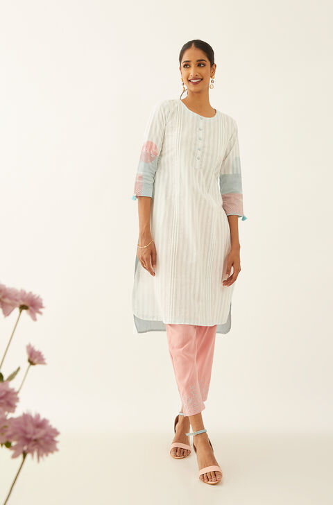 Pink Viscose Embroidered Trouser