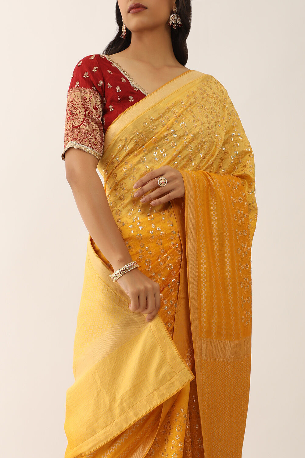 Yellow Pure Silk Organza Embroidery Banarasi Saree image number null