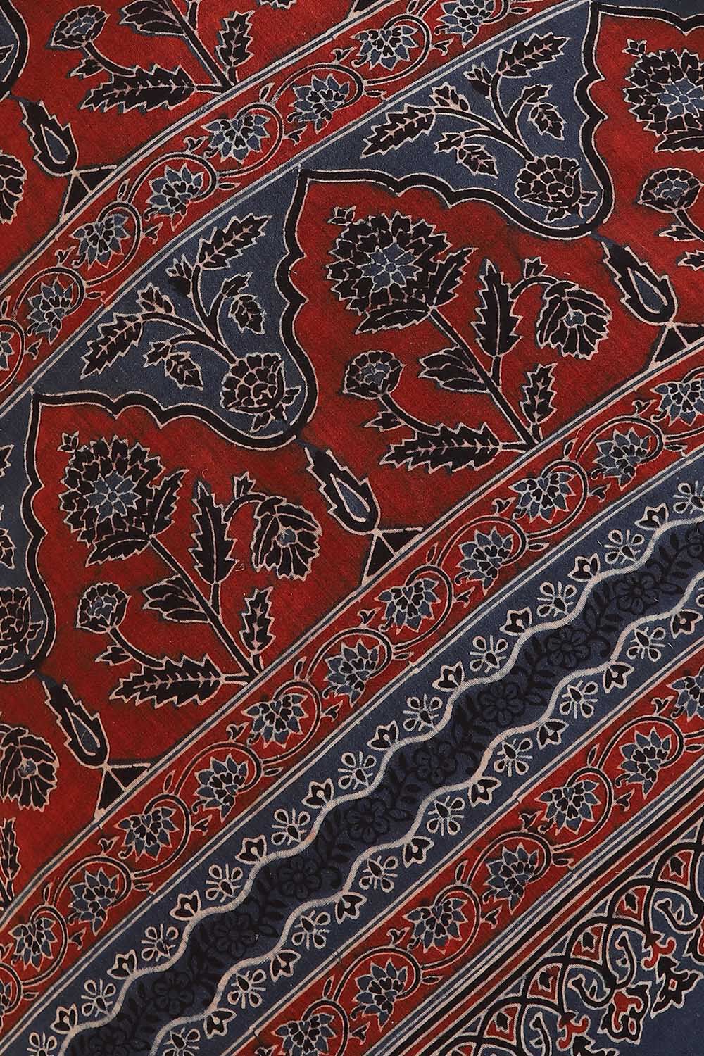 Blue Pure Khadi Cotton Ajrakh Printed Saree image number null