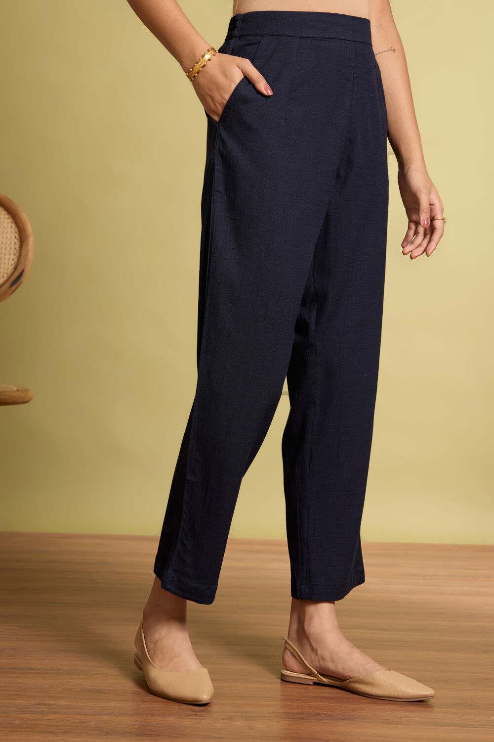 Dark Blue Woven Viscose Trouser image number null