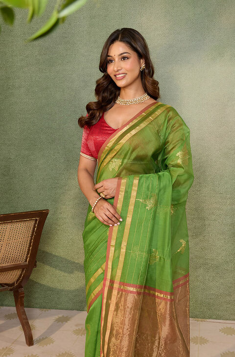 Pink Woven Pure Silk Cotton Chanderi Saree