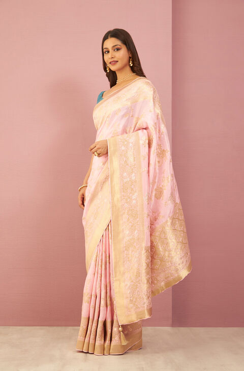 Pink Woven Viscose Luxe Saree