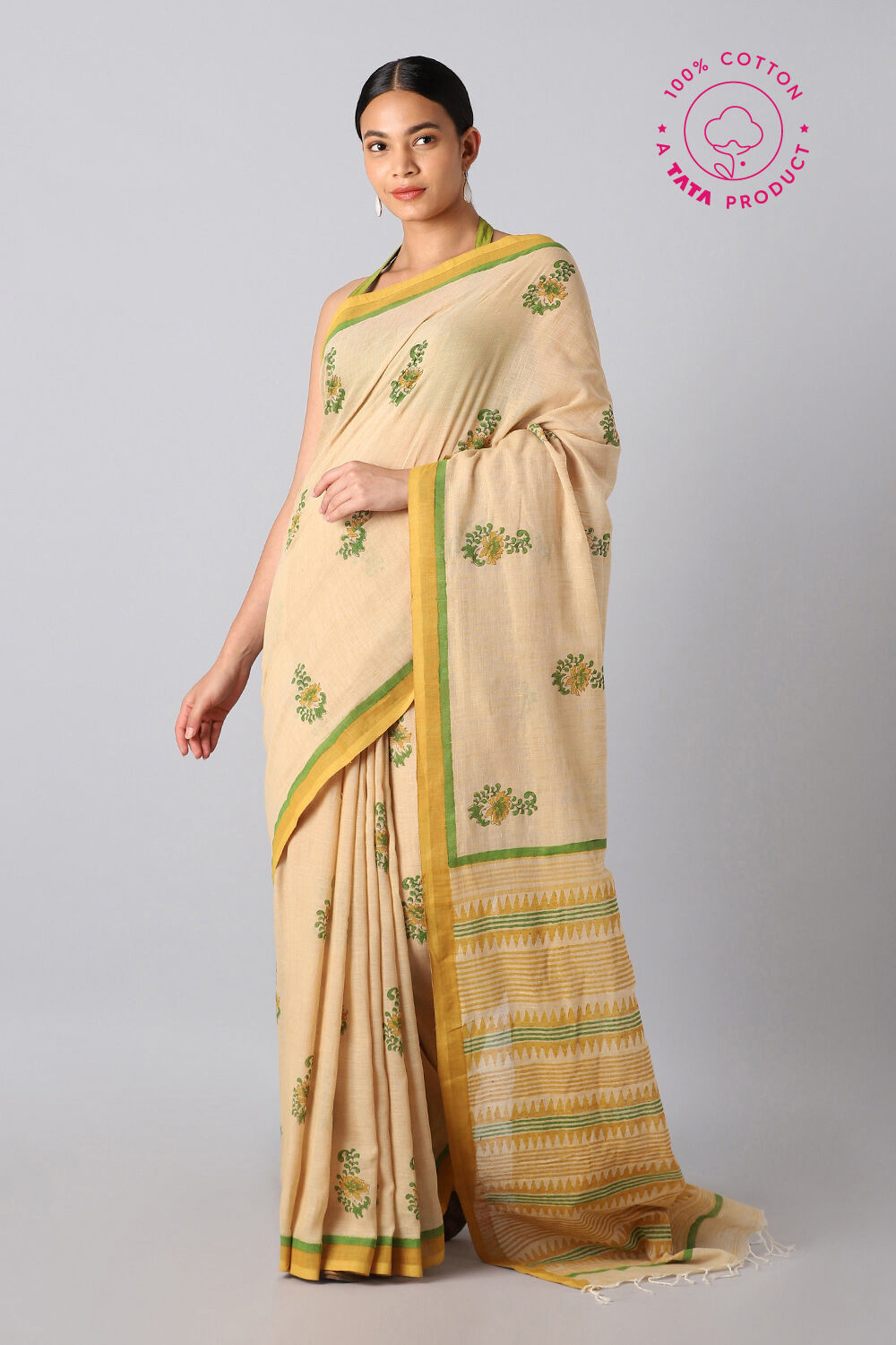 Brown Pure Cotton Printed Saree image number null