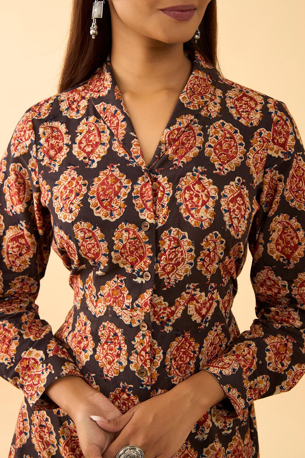 Black Printed Kalamkari Pure Cotton Kurta image number null