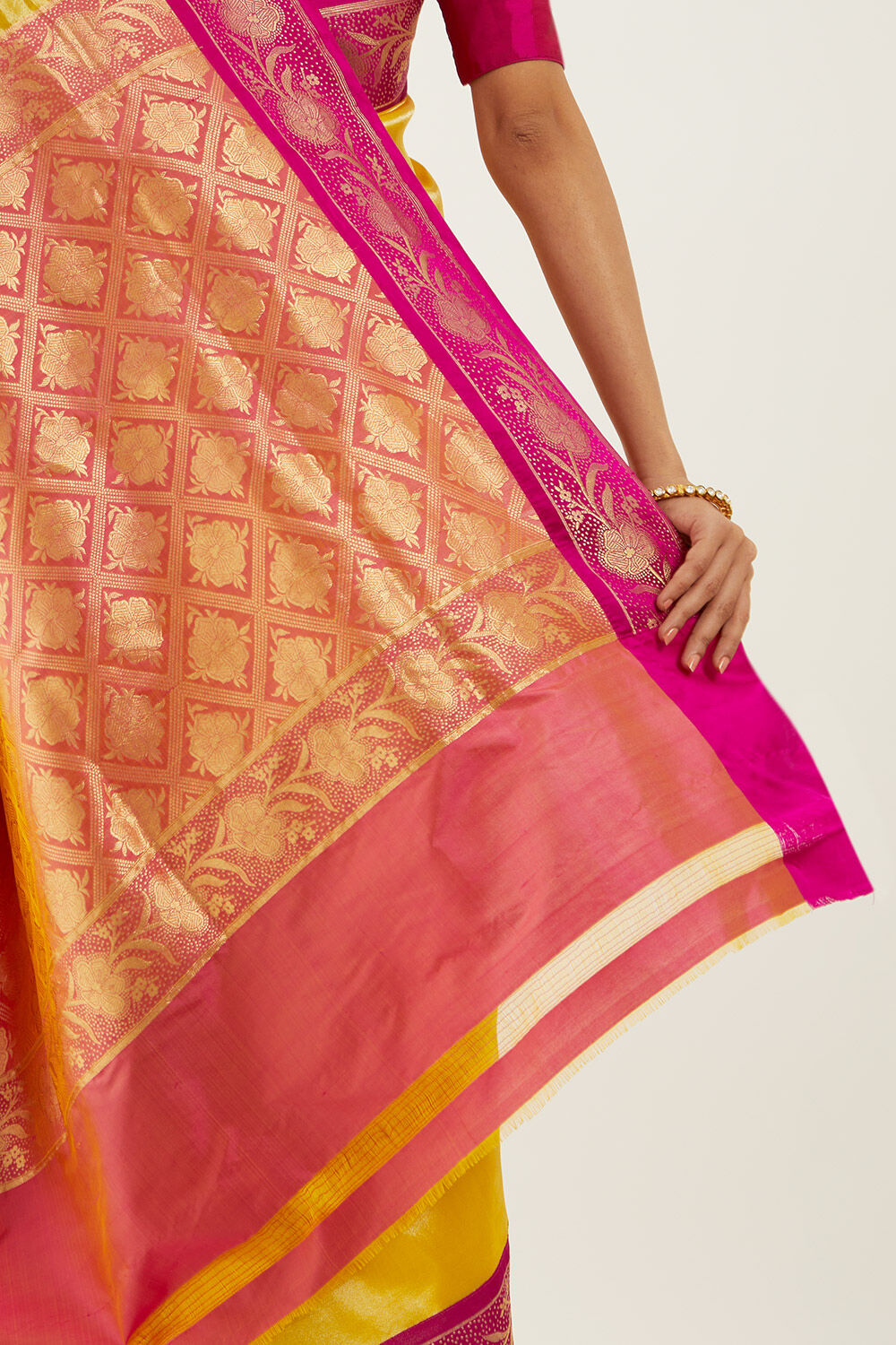 Yellow Pure Silk Tissue Banarasi Kadwa Saree image number null