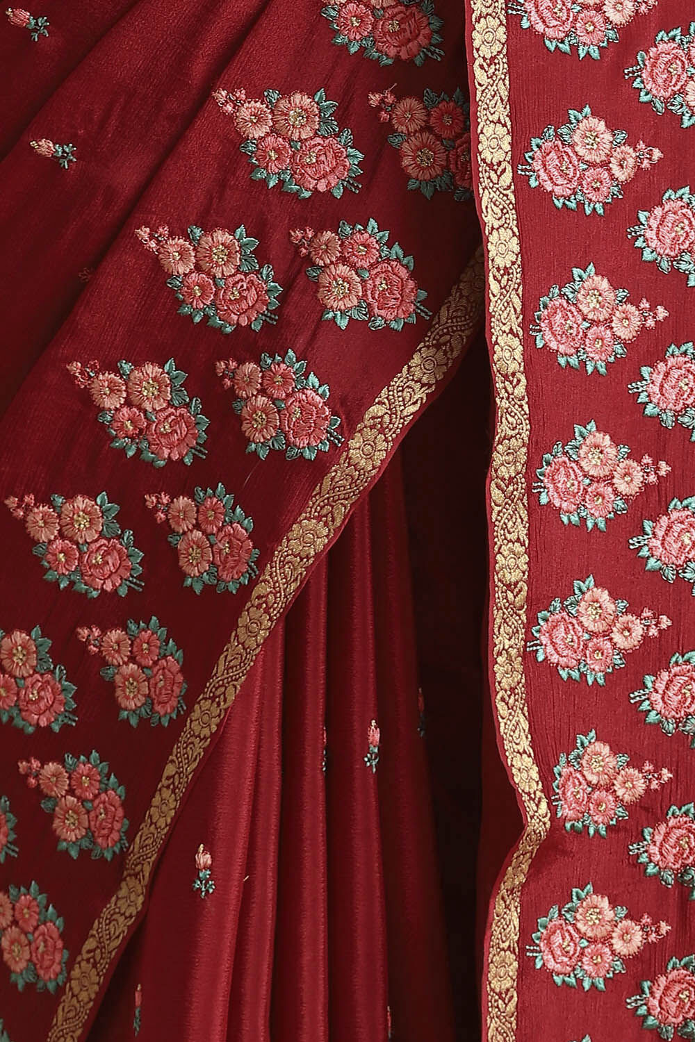 Dark Pure Red Viscose Embroidered Saree image number null
