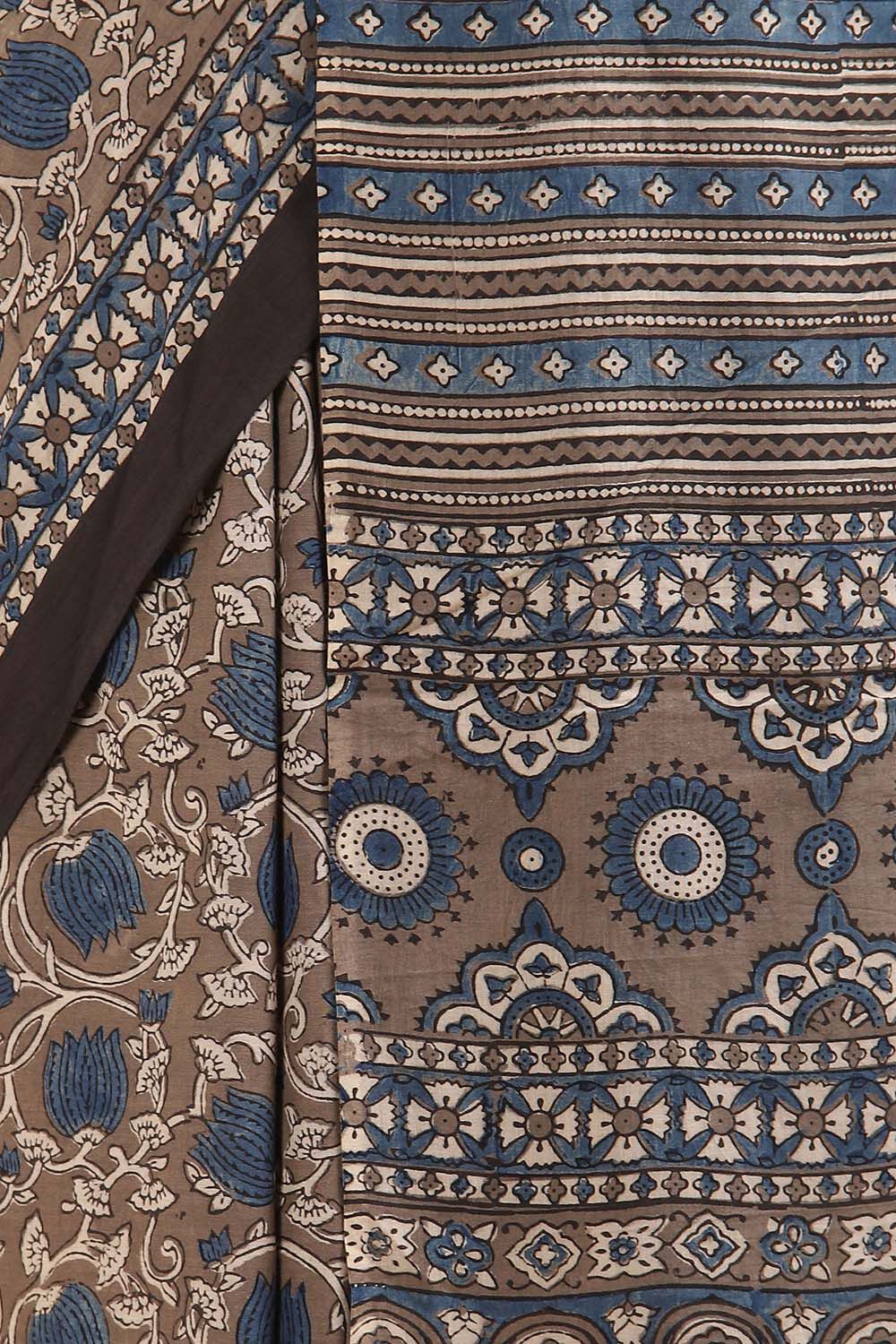 Grey Pure Cotton Ajrakh Printed Saree image number null