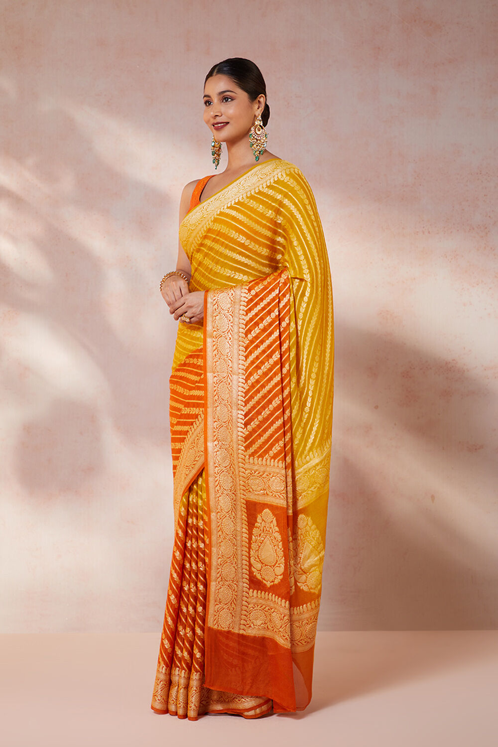 Yellow Pure Georgette Cutwork Banarasi Saree image number null
