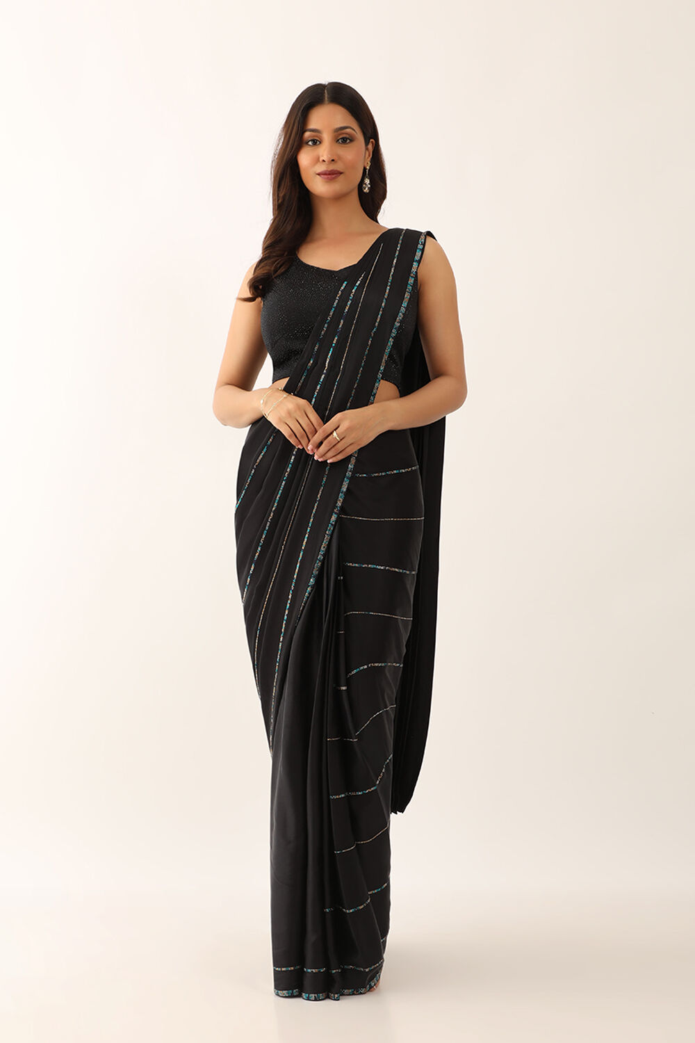 Black Viscose Crystal Saree image number null