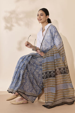 Light Blue Bagru Block Printed Pure Cotton Kota Saree