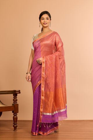 Dark Violet Silk Cotton Maheshwari Woven Saree thumbnail image number null