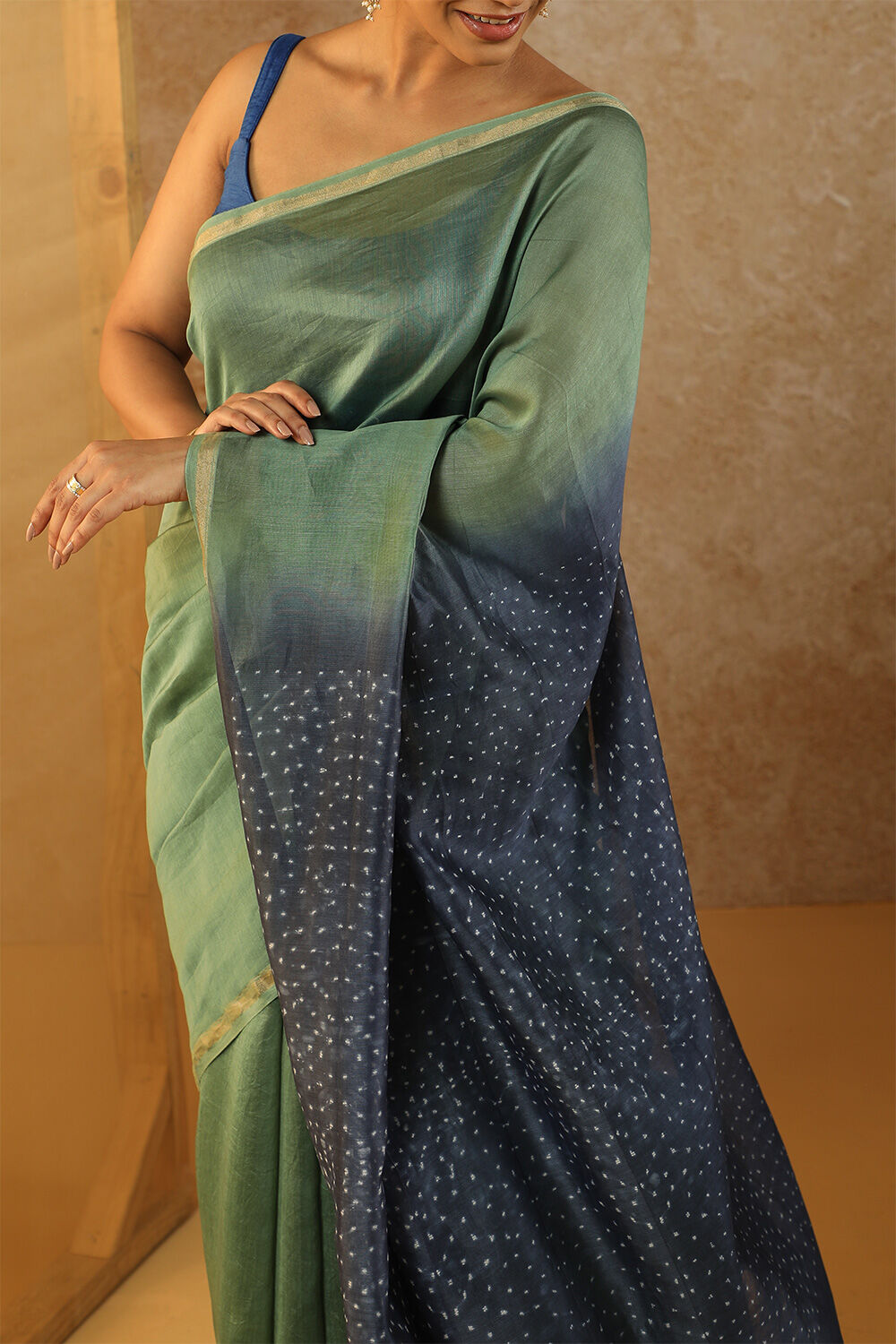 Green Rajasthan Pure Silk Cotton Tie & Dye Shibori Saree image number null