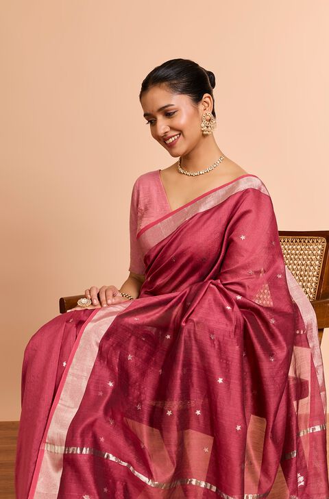 Red Eknaliya Pure Silk Cotton Chanderi Saree