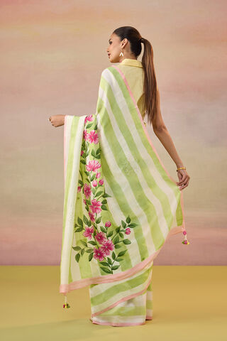 Light Green Bengal Pure Silk Hand Painted Embroidered Saree thumbnail image number null