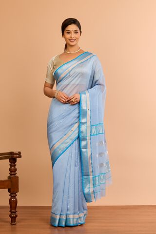 Light Blue Silk Cotton Chanderi Woven Saree thumbnail image number null