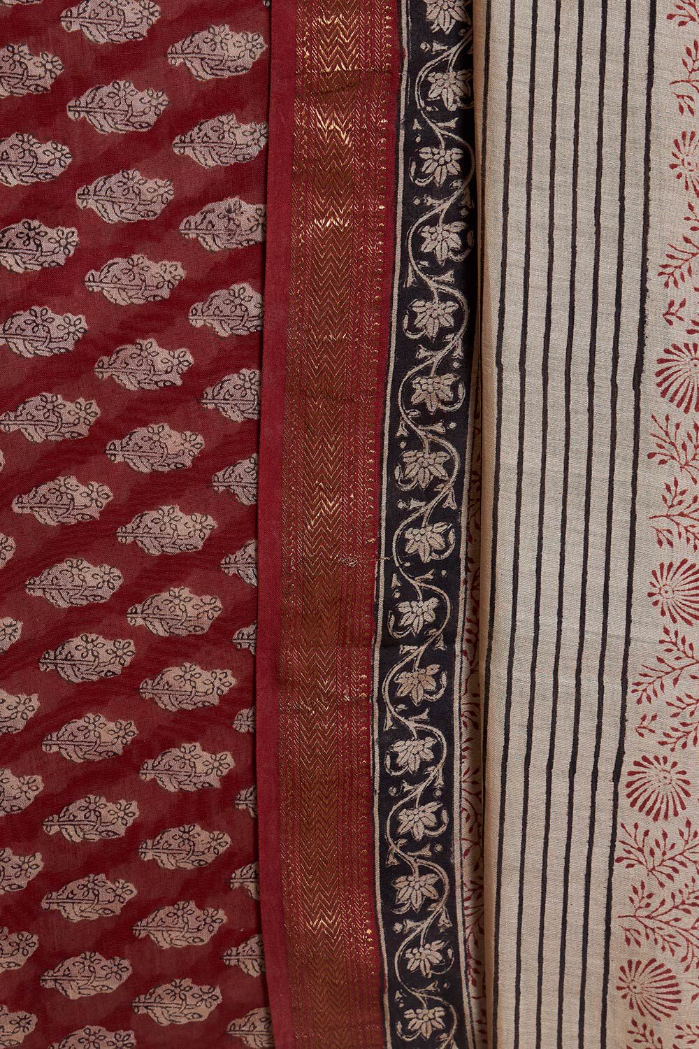 Dark Red Bagru Block Printed Pure Silk Cotton Suit Set image number null