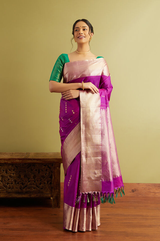 Purple Woven Pure Silk Kanjivaram Saree