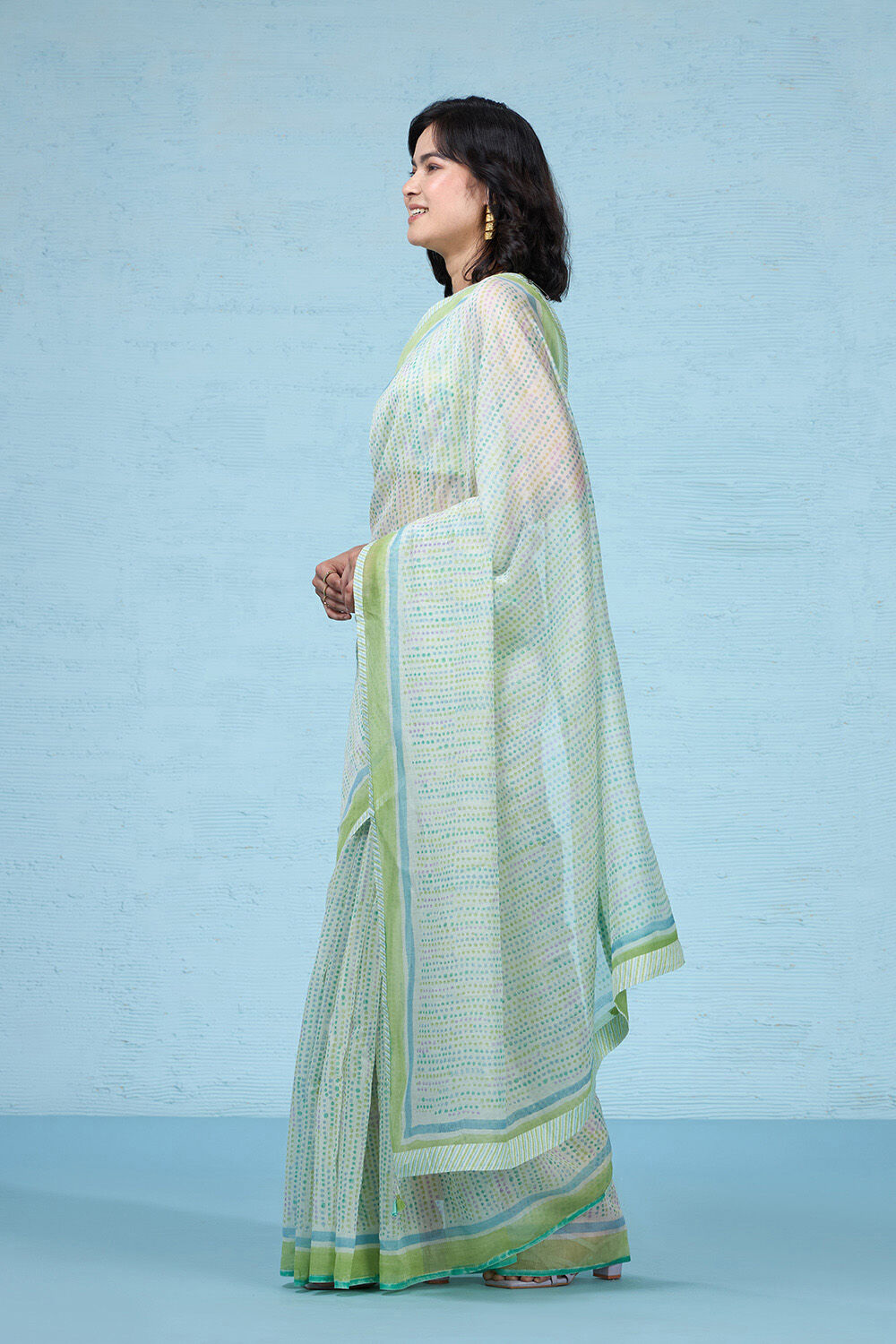 Green Rajasthan Pure Silk Cotton Printed Mukaish Saree image number null