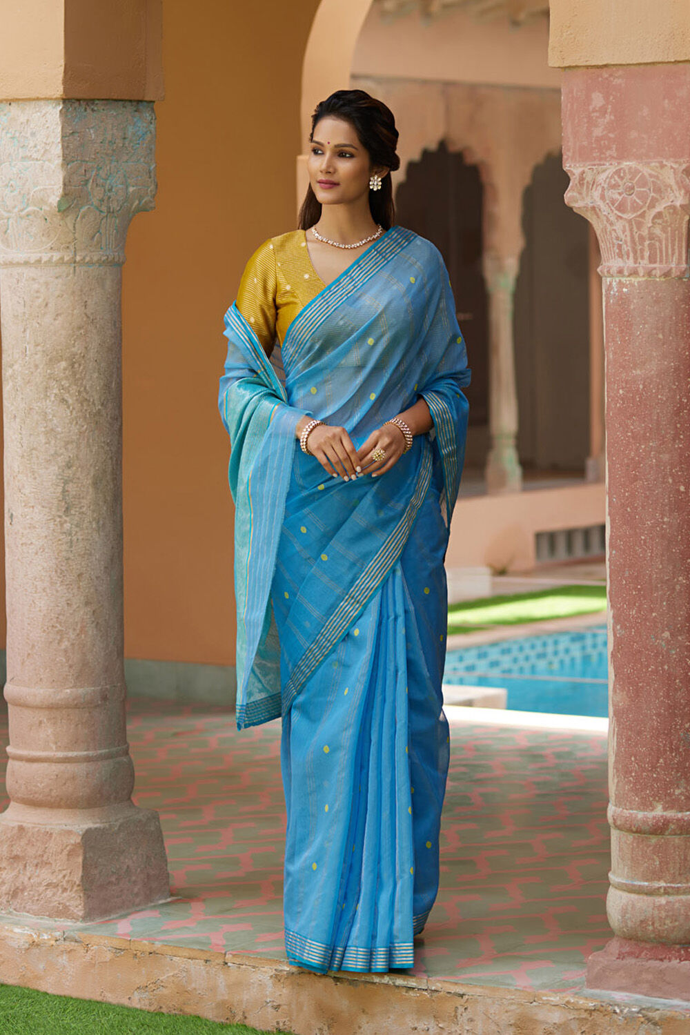 Blue Woven Pure Silk Cotton Chanderi Saree image number null