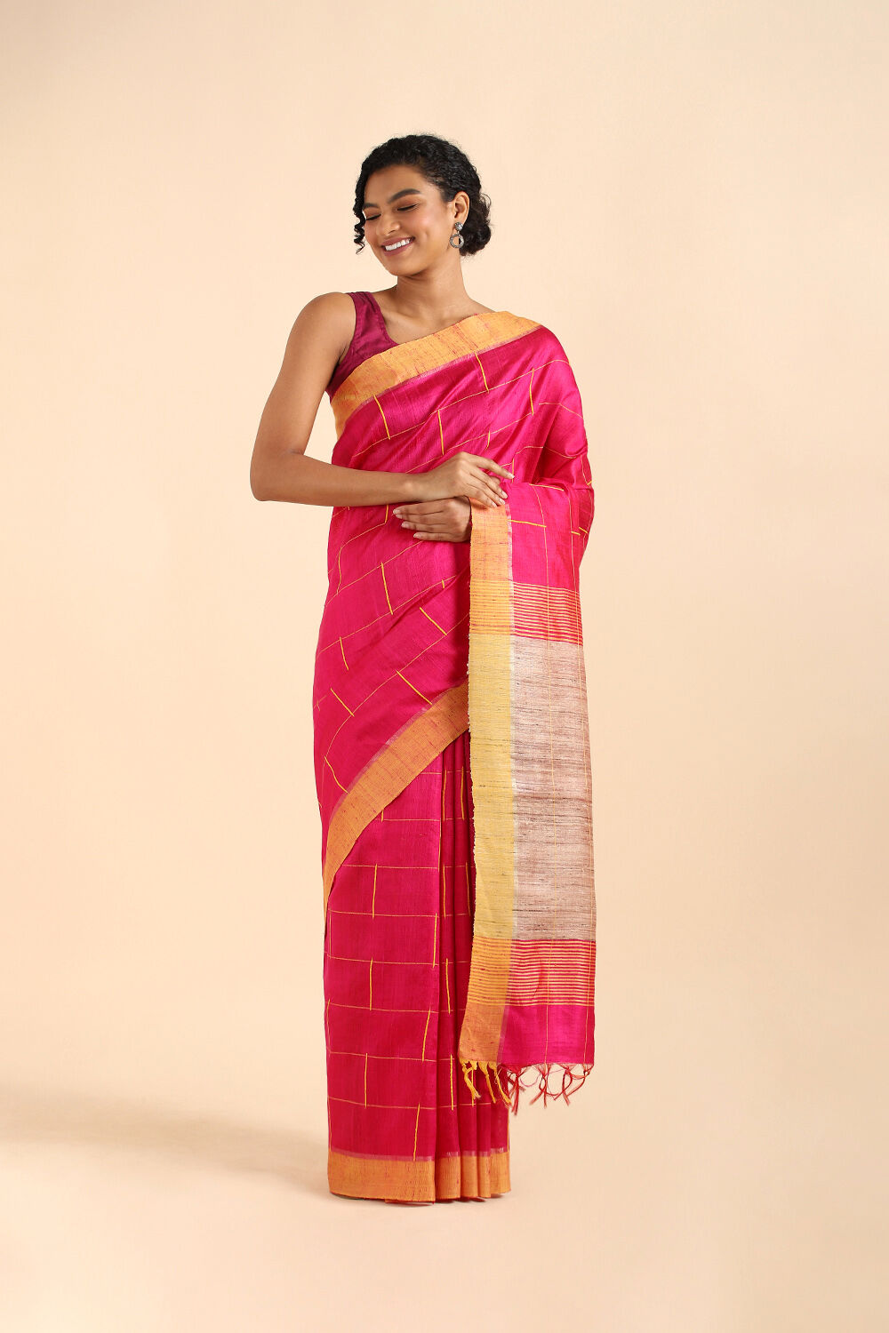 Pink Pure Tussar Silk Bhagalpuri Saree image number null