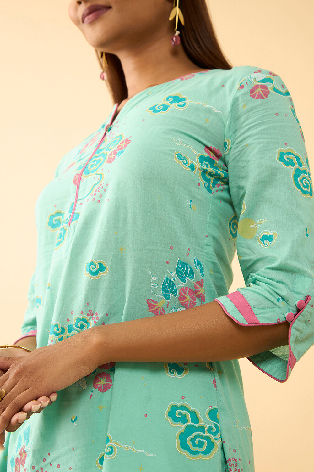 Light Blue Screen Printed Pure Cotton Kurta image number null