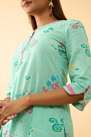 Light Blue Screen Printed Pure Cotton Kurta thumbnail image number null
