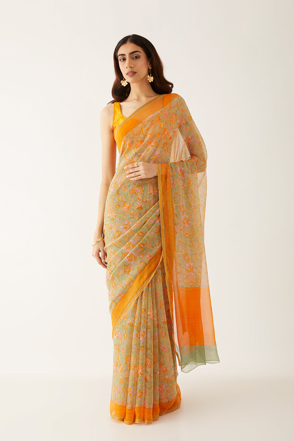 Light Green Viscose Chiffon Printed Saree image number null