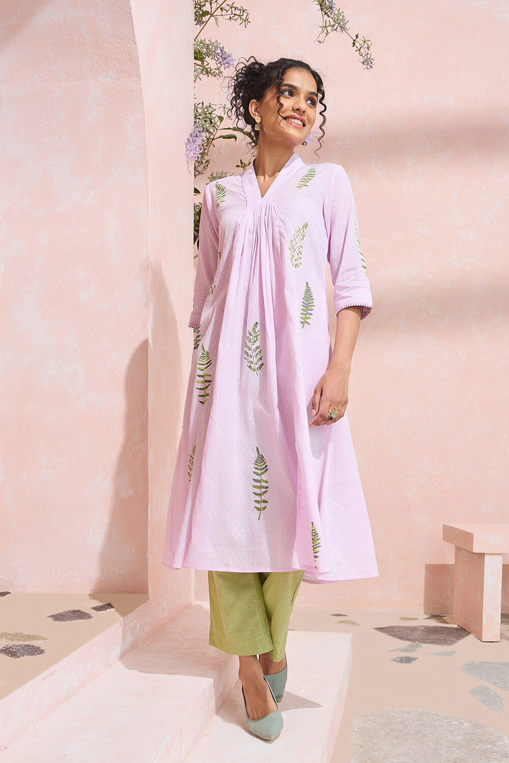 Light Violet Block Printed Pure Cotton Kurta image number null