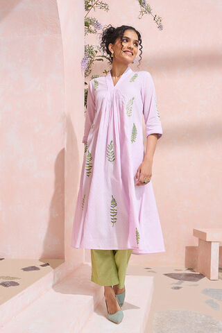 Light Violet Block Printed Pure Cotton Kurta