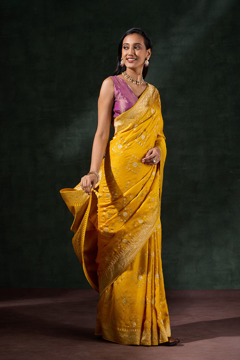 Yellow Viscose Woven Saree image number null