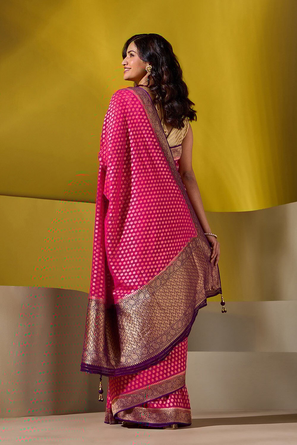 Red Woven Viscose Georgette Saree image number null