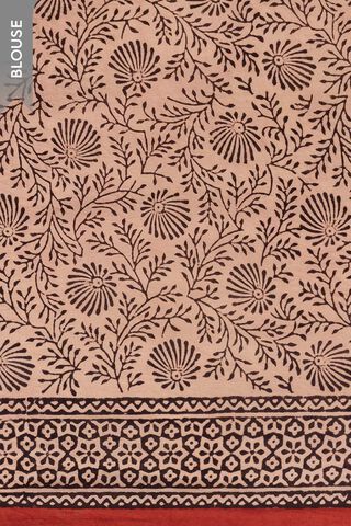 Dark Red Rajasthan Block Printed Pure Cotton Saree thumbnail image number null