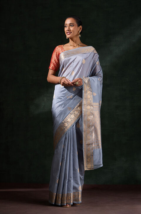 Grey Silk Viscose Kadwa Saree