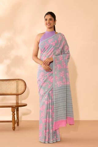 Grey Bengal Screen Printed Pure Mulmul Cotton Saree thumbnail image number null