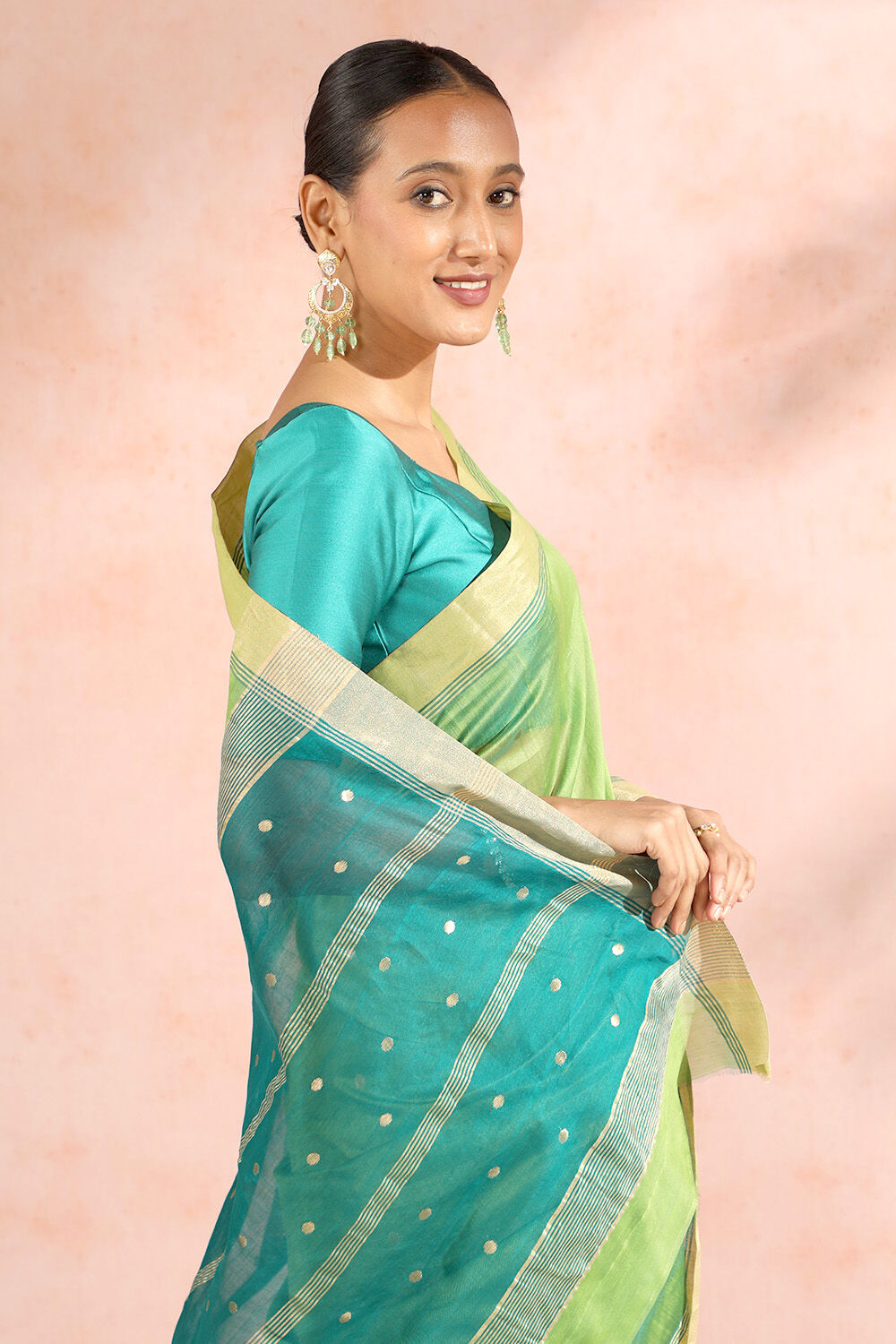 Dark Green Chanderi Pure Silk Cotton Woven Saree image number null